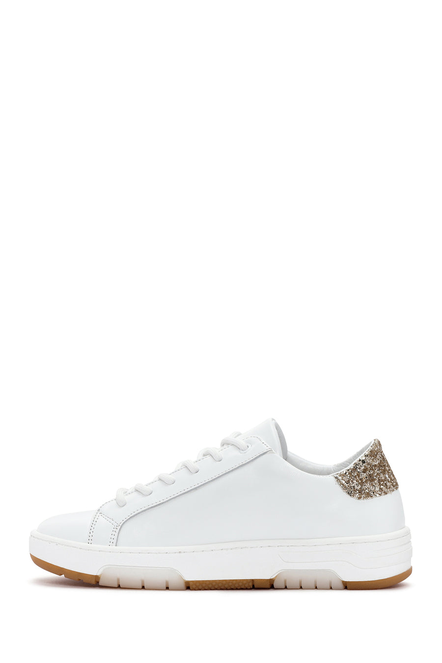 Women's White Lace-Up Stoned Leather Sneakers