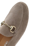 Women's Mink Buckled Suede Leather Masculine Loafer | Derimod