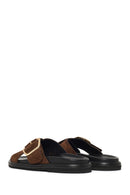 Woman Brown Suede Leather Slippers | Derimod