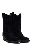 Woman Black Short Chunky-Heel Suede Cowboy Boots | Derimod