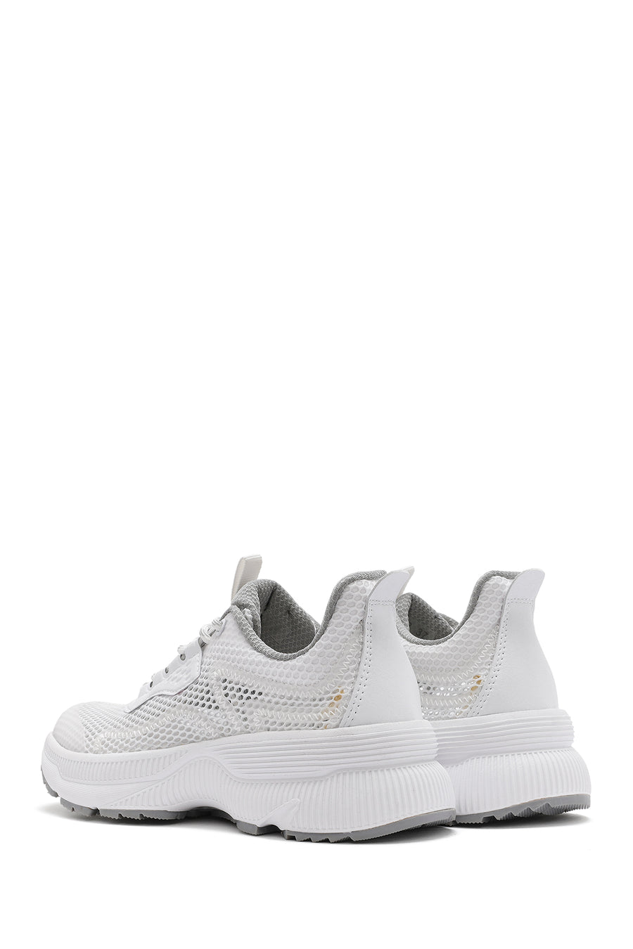 Women's White Lace-Up Thick-Sole Fabric Sneakers