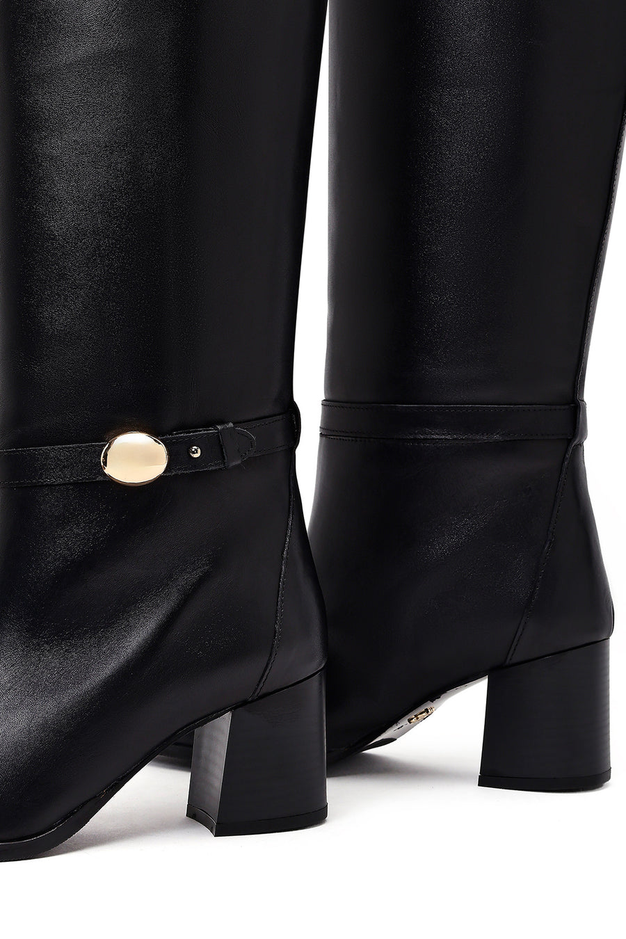 Women's Black Thick Heel Leather Boots