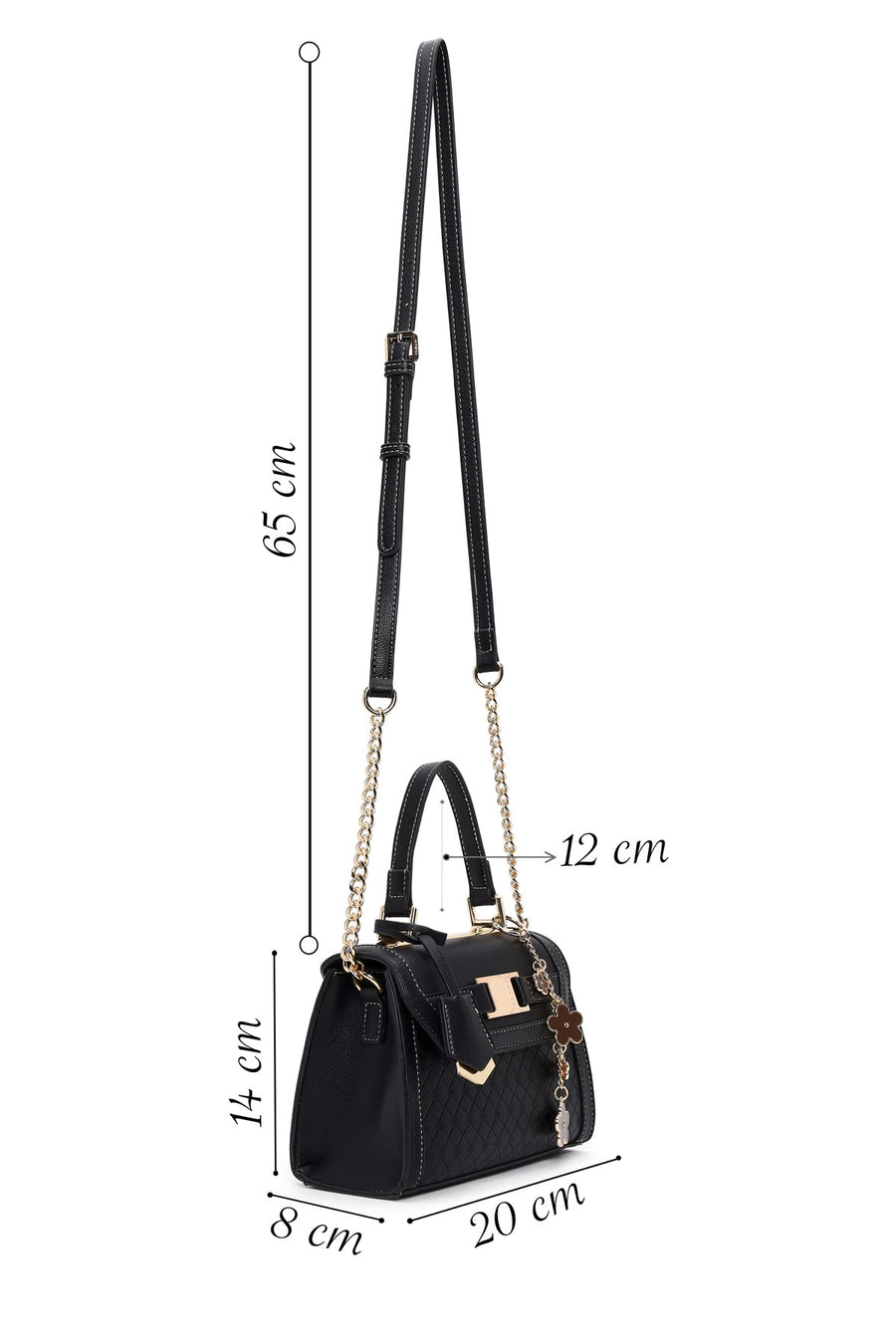 Woman Black Long-Strap Charmed Mini Shoulder Bag