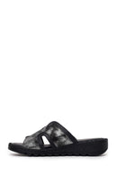 Woman Black Leather Comfort Slipper | Derimod
