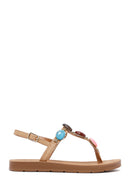 Women's Beige Flip Flop Sandals with Stones | Derimod