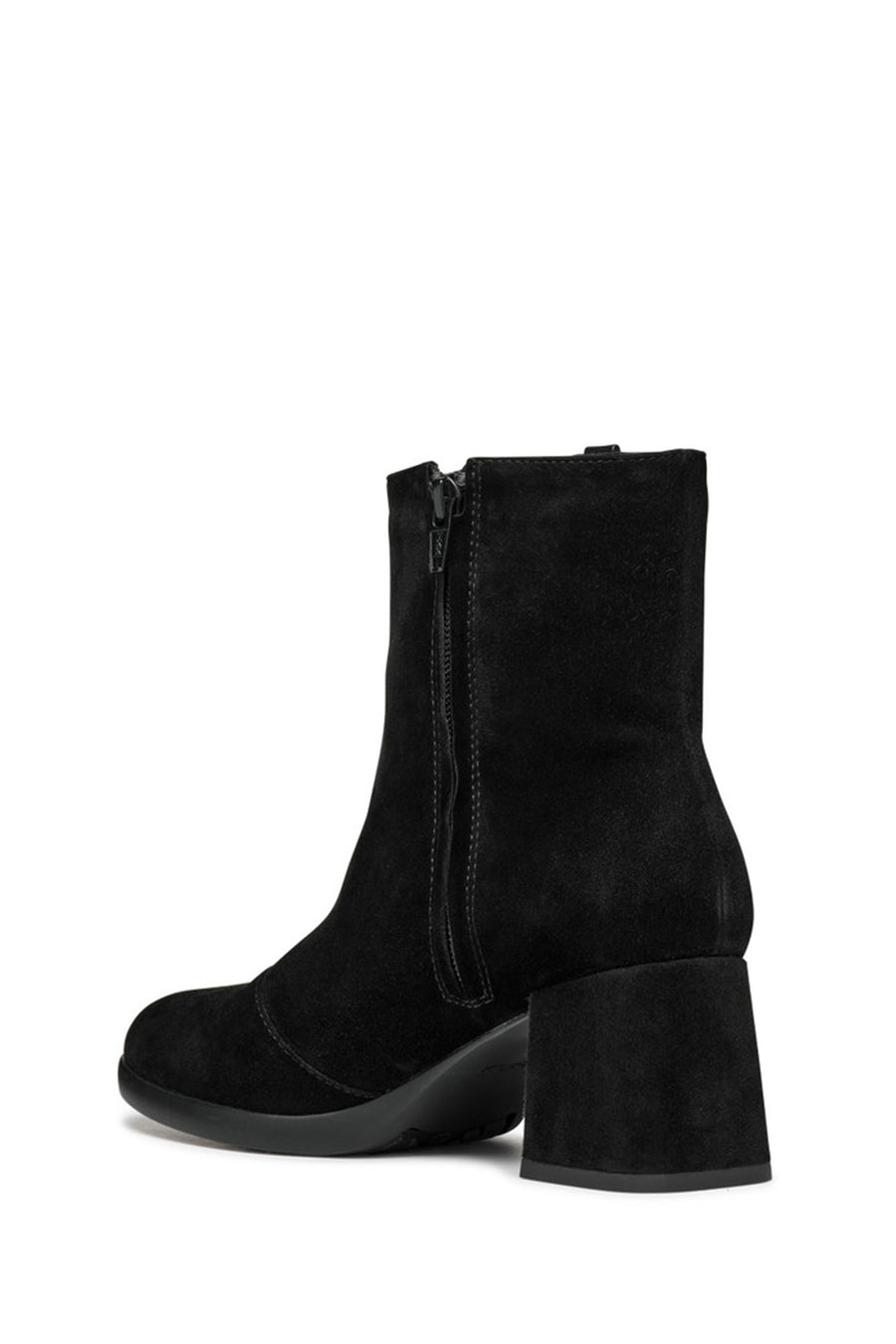 Geox Woman Black Zippered Chunky Heel Leather Boat