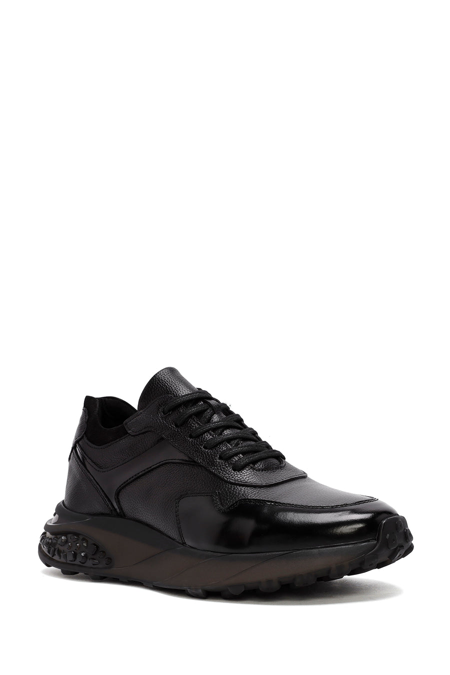 Men's Black Lace-up Leather Sneaker