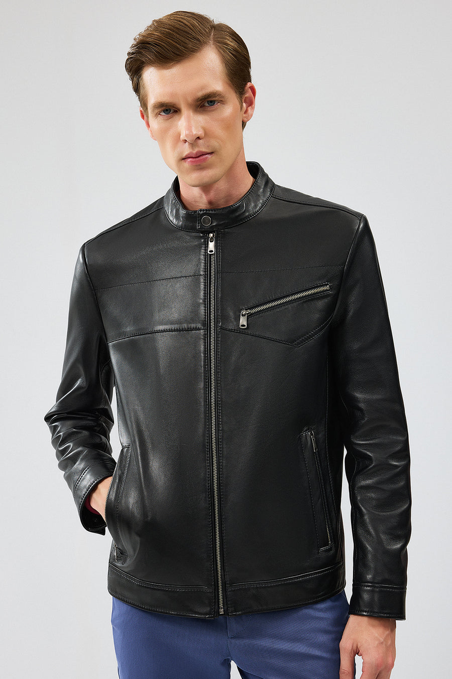 Bruce Men's Black Regular Leather Jacket