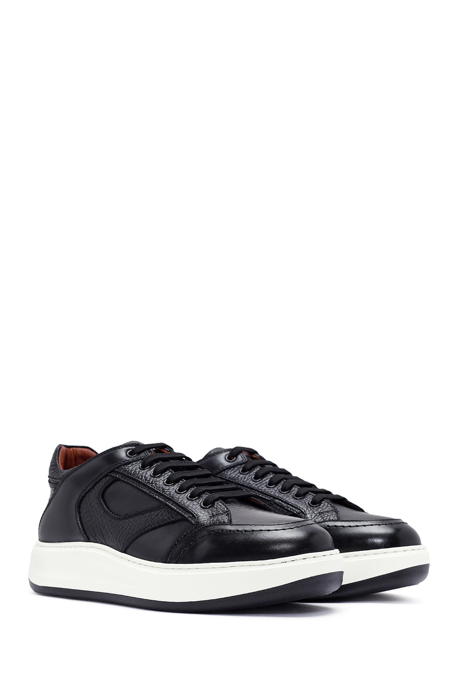 Erkek Siyah Bağcıklı Deri Sneaker