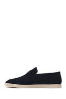Male Navy Nubuck Leather Loafer | Derimod