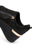Derimod Zero Women's Black Zippered Wedge Heel Fabric Sneakers | Derimod