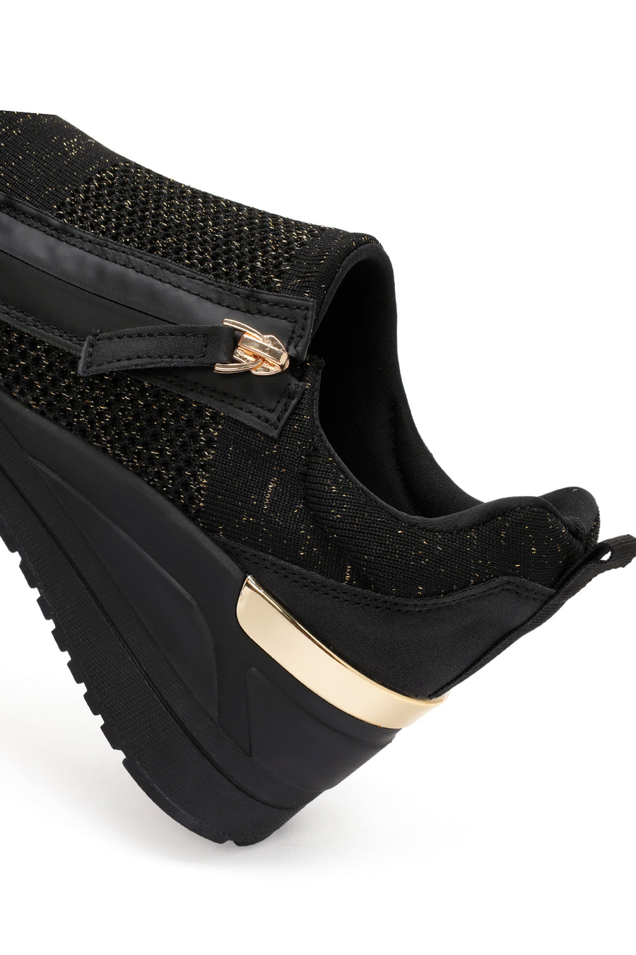 Derimod Zero Women's Black Zippered Wedge Heel Fabric Sneakers