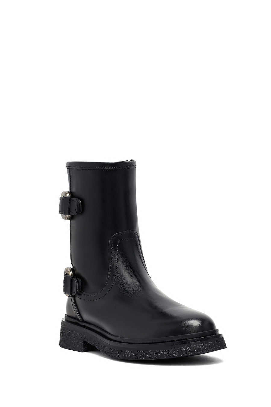 Woman Black Zippered Leather Boat
