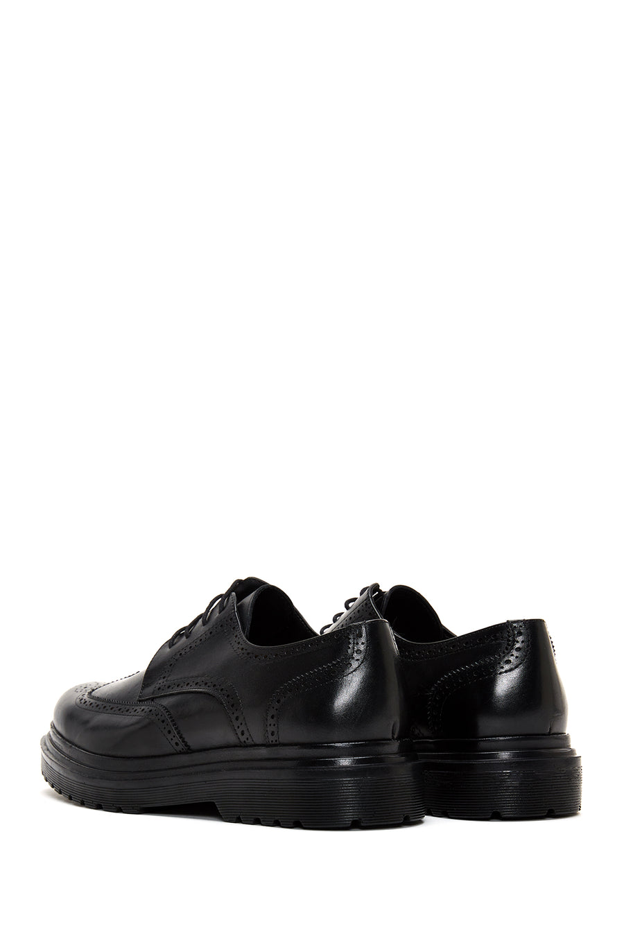 Men's Black Lace-Up Thick-Soled Leather Casual Shoes