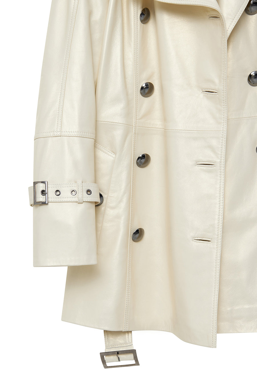 Barbara Women's Beige Double Breasted Collar Regular Leather Trench Coat