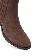 Woman Mink Zip Closure Short Thick Heeled Suede Boots | Derimod