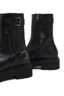 Women's Black Zippered Thick-Soled Leather Boot | Derimod