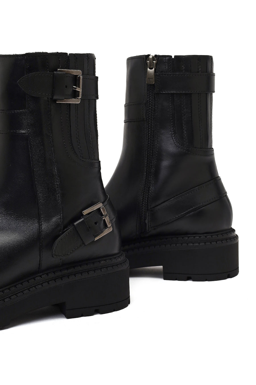 Women's Black Zippered Thick-Soled Leather Boot