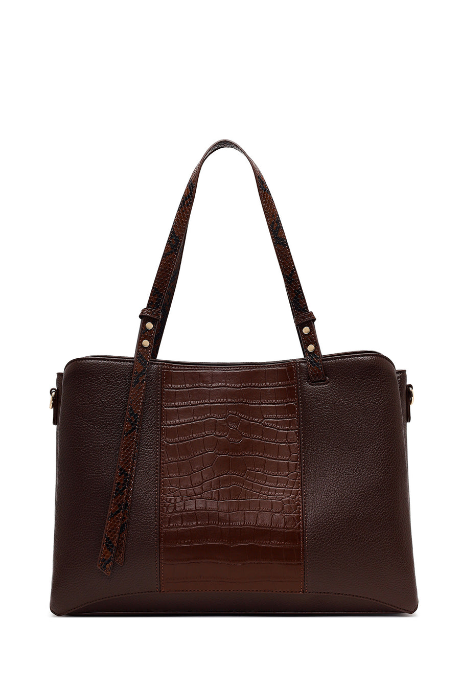 Woman Brown Long-Strap Patterned Shoulder Bag