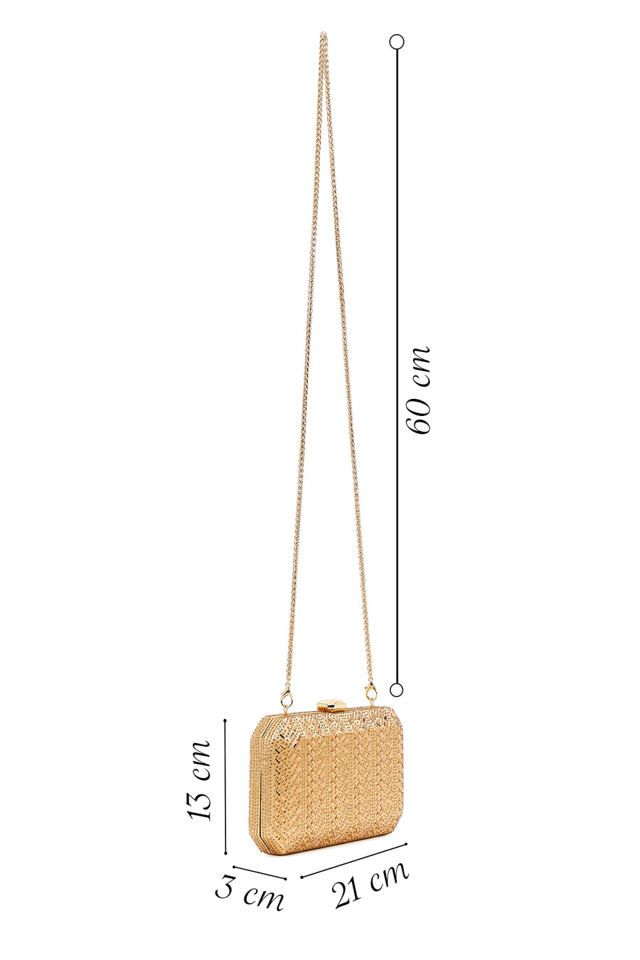 Woman Gold Long Chain Strap Embellished Mini Box Evening Bag