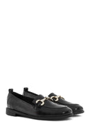 Women's Black Buckle Detailed Leather Masculine Loafer | Derimod