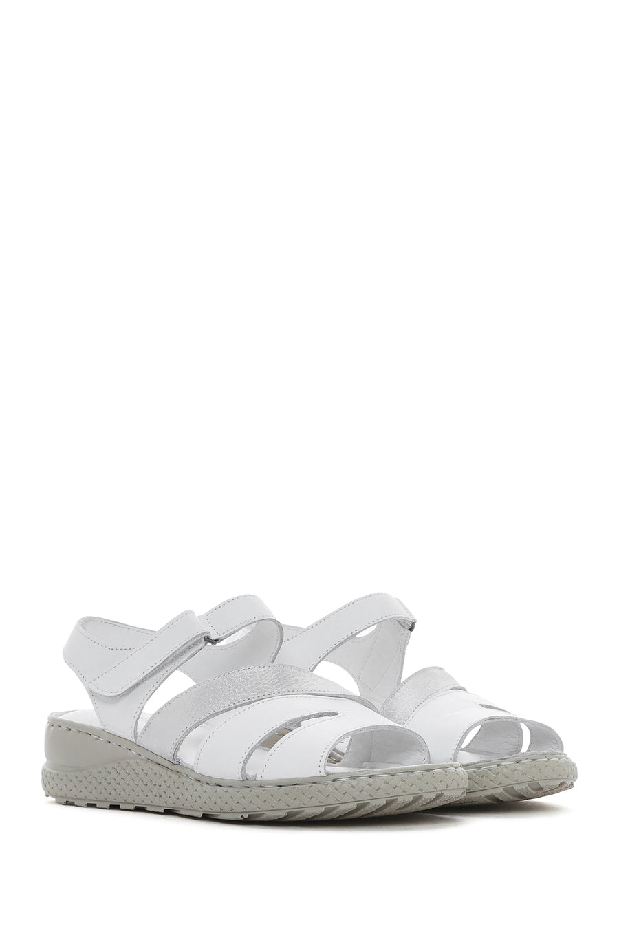 Women's White Ankle Strap Thick Soled Leather Comfort Sandals