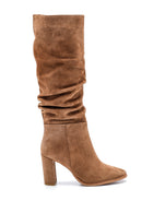 Women's Leather Suede Casual Heeled Boots | Derimod