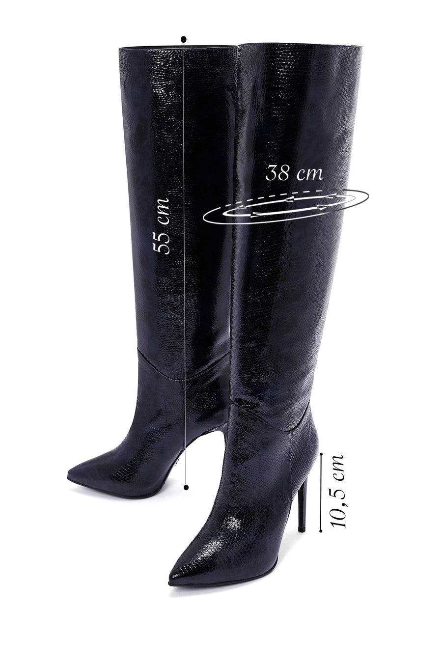 Women's Navy Blue Leather Thin Heeled Boots