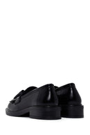 Women's Black Leather Tasseled Masculine Loafer | Derimod