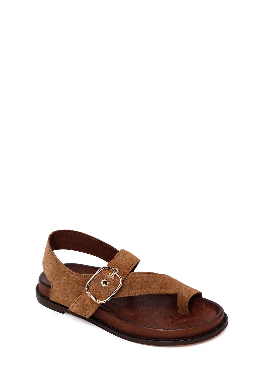 Woman Tan Suede Toe-Post Sandal