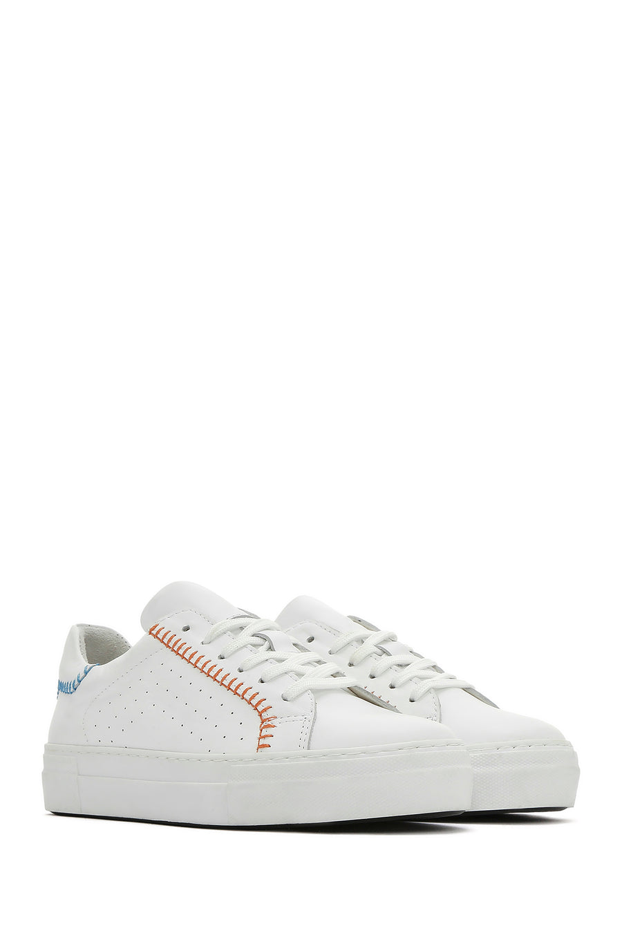 Women's White Lace-Up Leather Sneaker