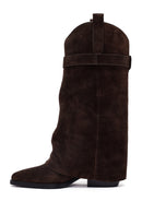 Woman Brown Chunky Heeled Suede Boots | Derimod