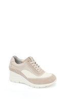Woman Beige Lace-Up Wedge-Heel Suede Leather Sneaker | Derimod