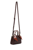 Woman Burgundy Croco Mini Shoulder Bag with Long Strap | Derimod