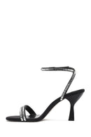Women's Black Ankle Buckle Stoned Thin Heel Sandals | Derimod