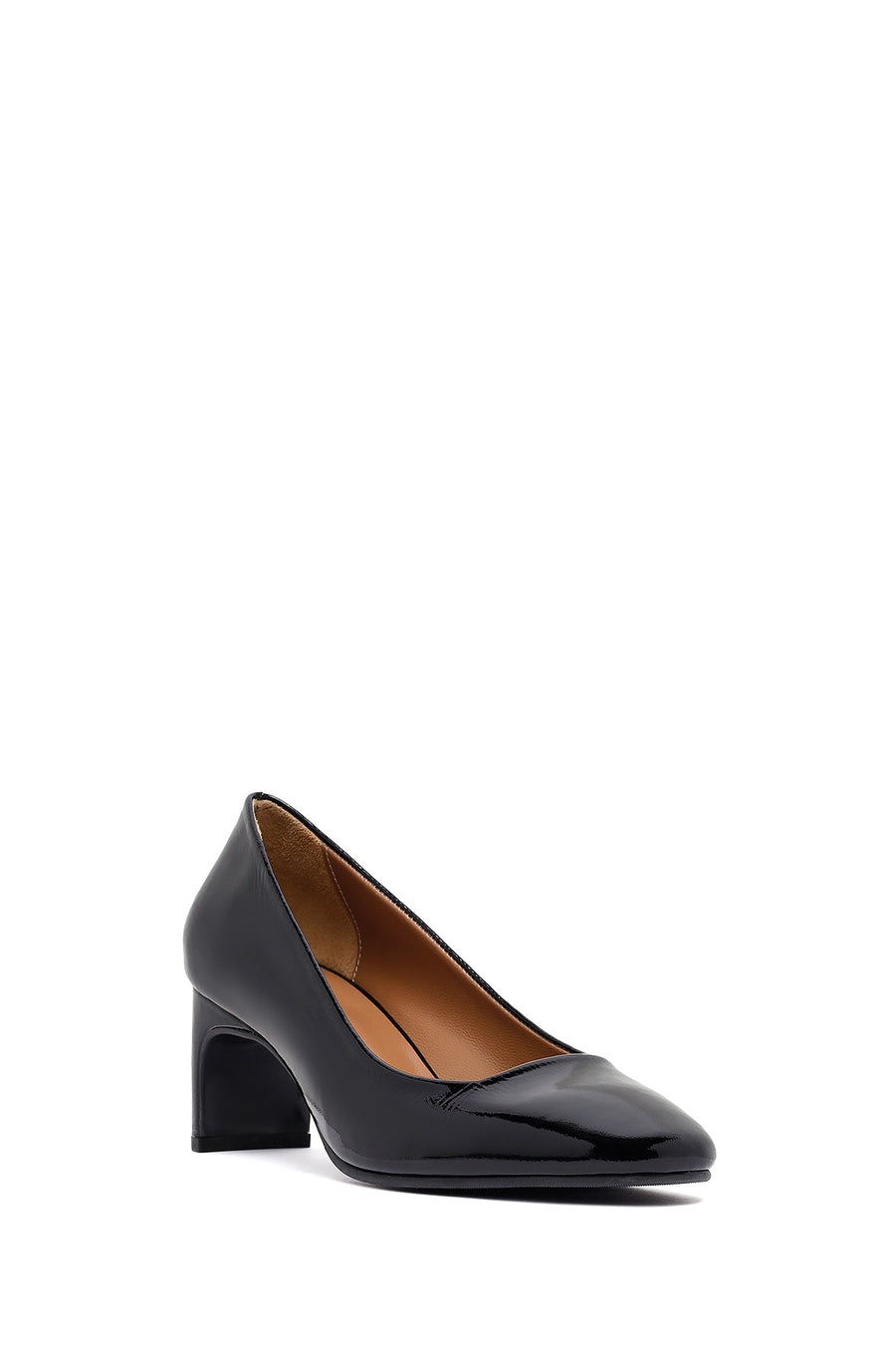 Woman Black Chunky Heels Leather Shoe