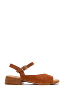 Woman Dark Powder Ankle-Buckle Low-Heel Suede Leather Sandals | Derimod