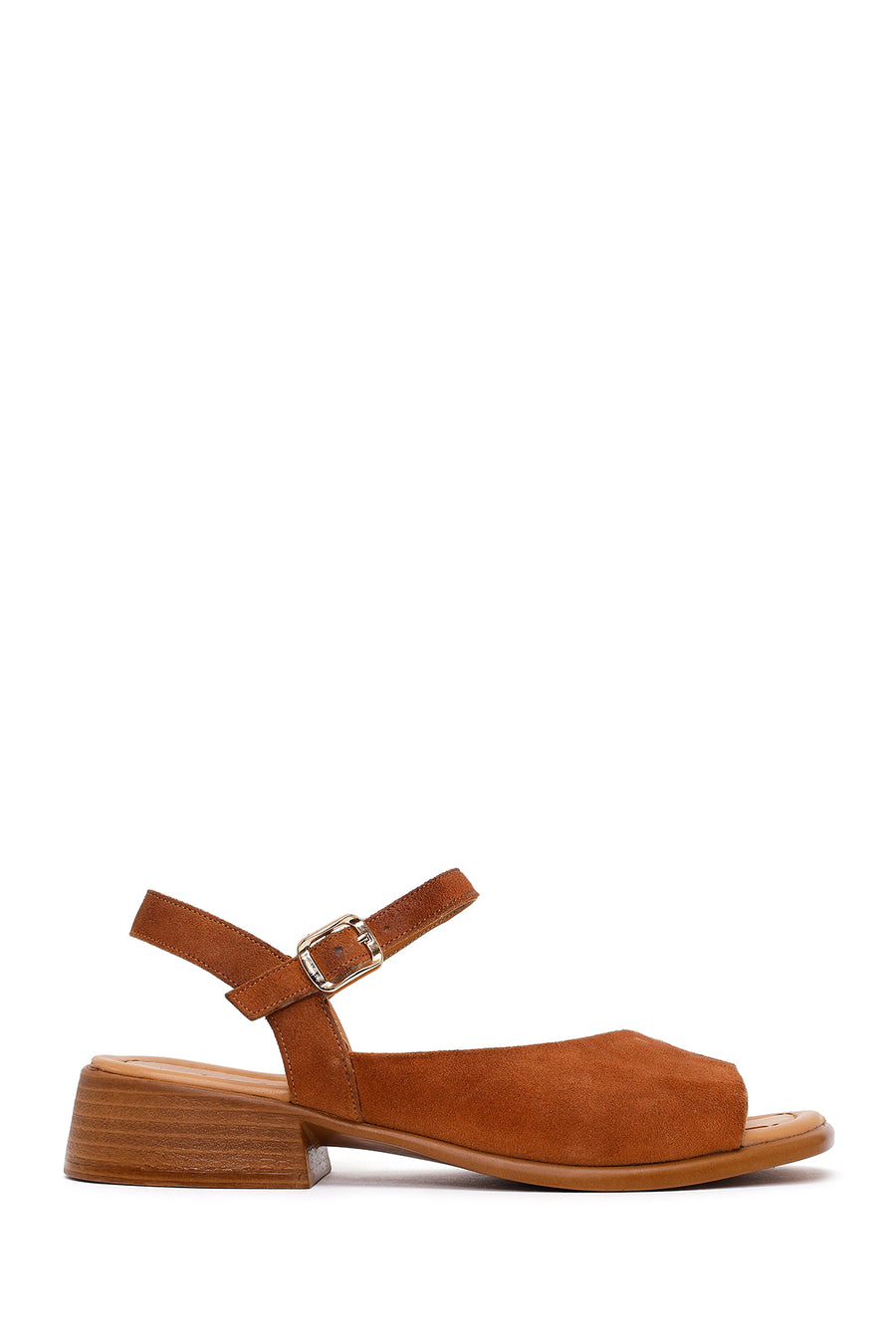 Woman Dark Powder Ankle-Buckle Low-Heel Suede Leather Sandals 26SFD342010 | Derimod