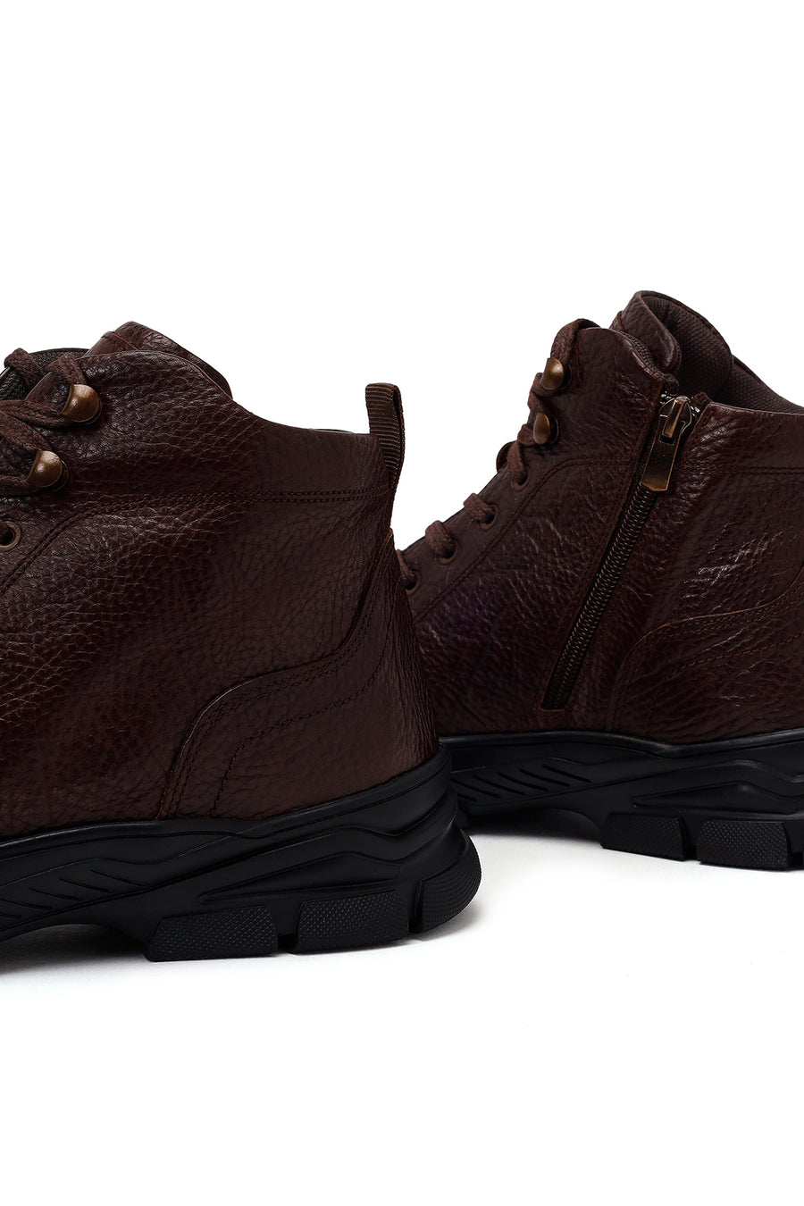 Male Brown Zip Closure Leather Boots