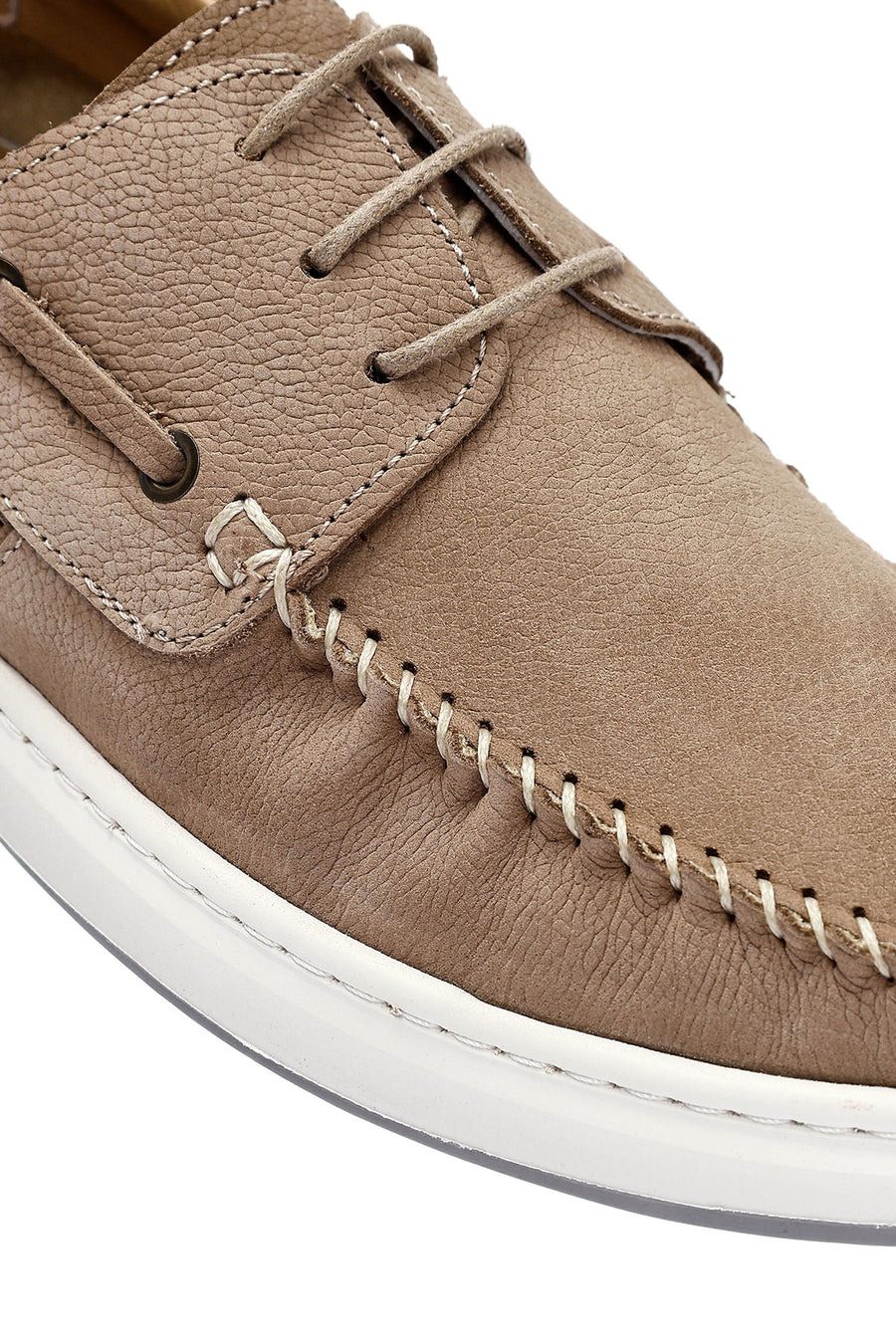 Men's Beige Lace-Up Nubuck Leather Casual Shoes