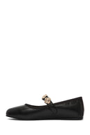 Women's Black Buckle Leather Ballerinas | Derimod