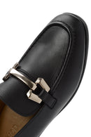 Women's Black Buckle Detailed Leather Masculine Loafer | Derimod