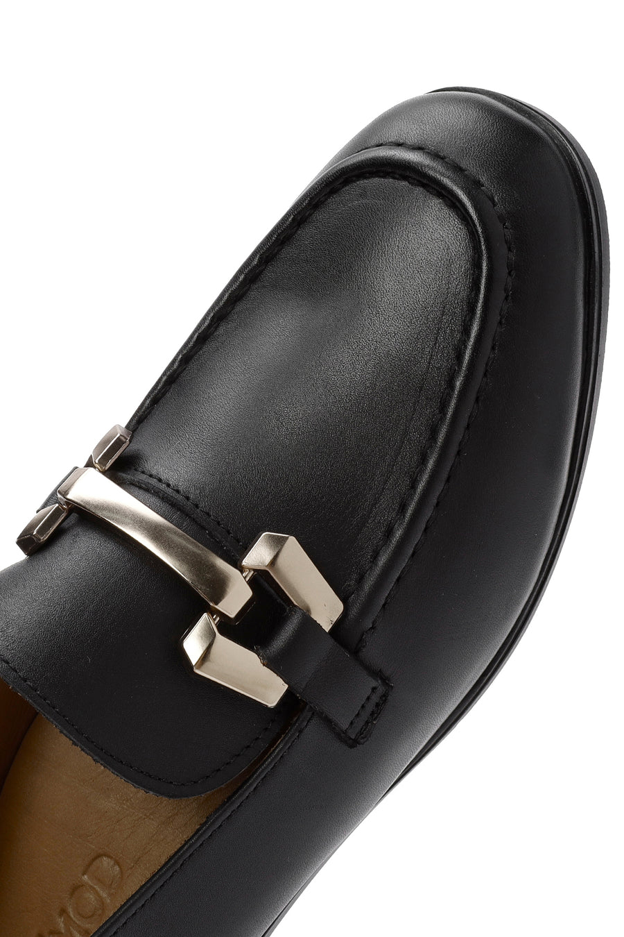 Women's Black Buckle Detailed Leather Masculine Loafer