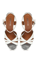 Women's Silver Ankle Buckle High Heel Metallic Leather Sandals | Derimod