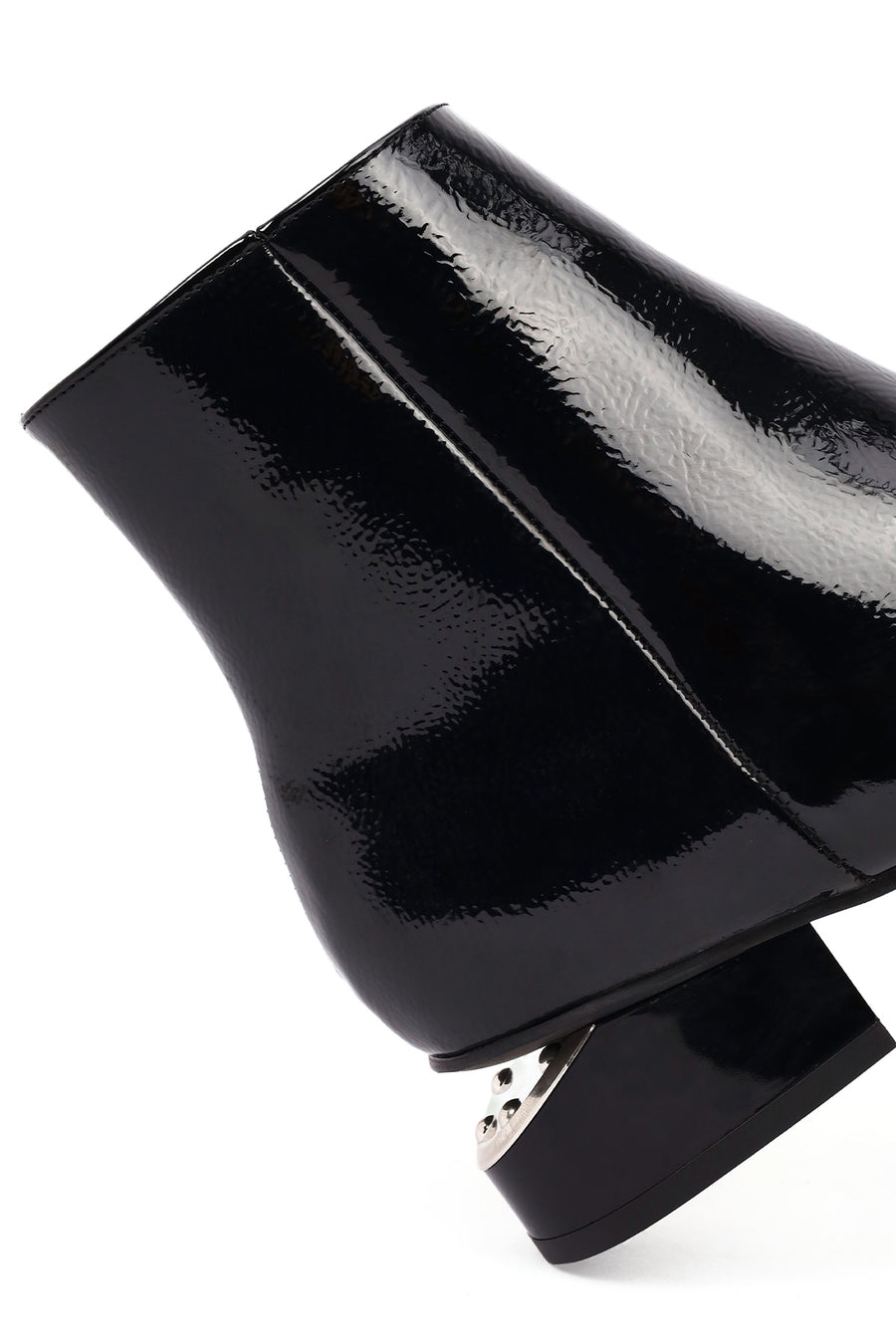 Women's Black Thick Short Heel Patent Leather Boot