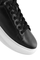 Male Black Lace-Up Thick-Soled Leather Sneaker | Derimod
