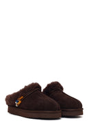 Woman Brown Stone-Embellished Suede Teddy Slipper | Derimod