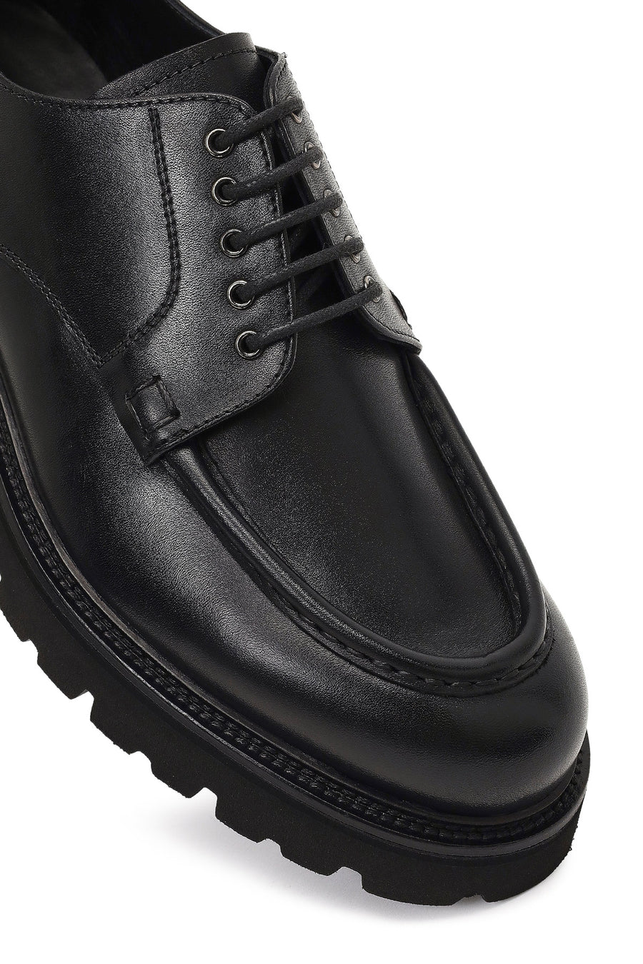 Men's Black Lace-Up Thick-Soled Leather Casual Shoe
