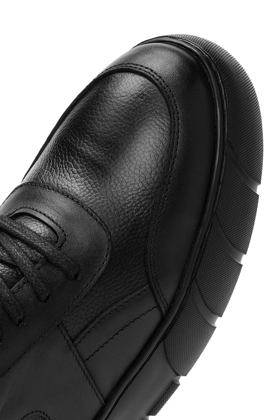 Erkek Siyah Bağcıklı Deri Sneaker