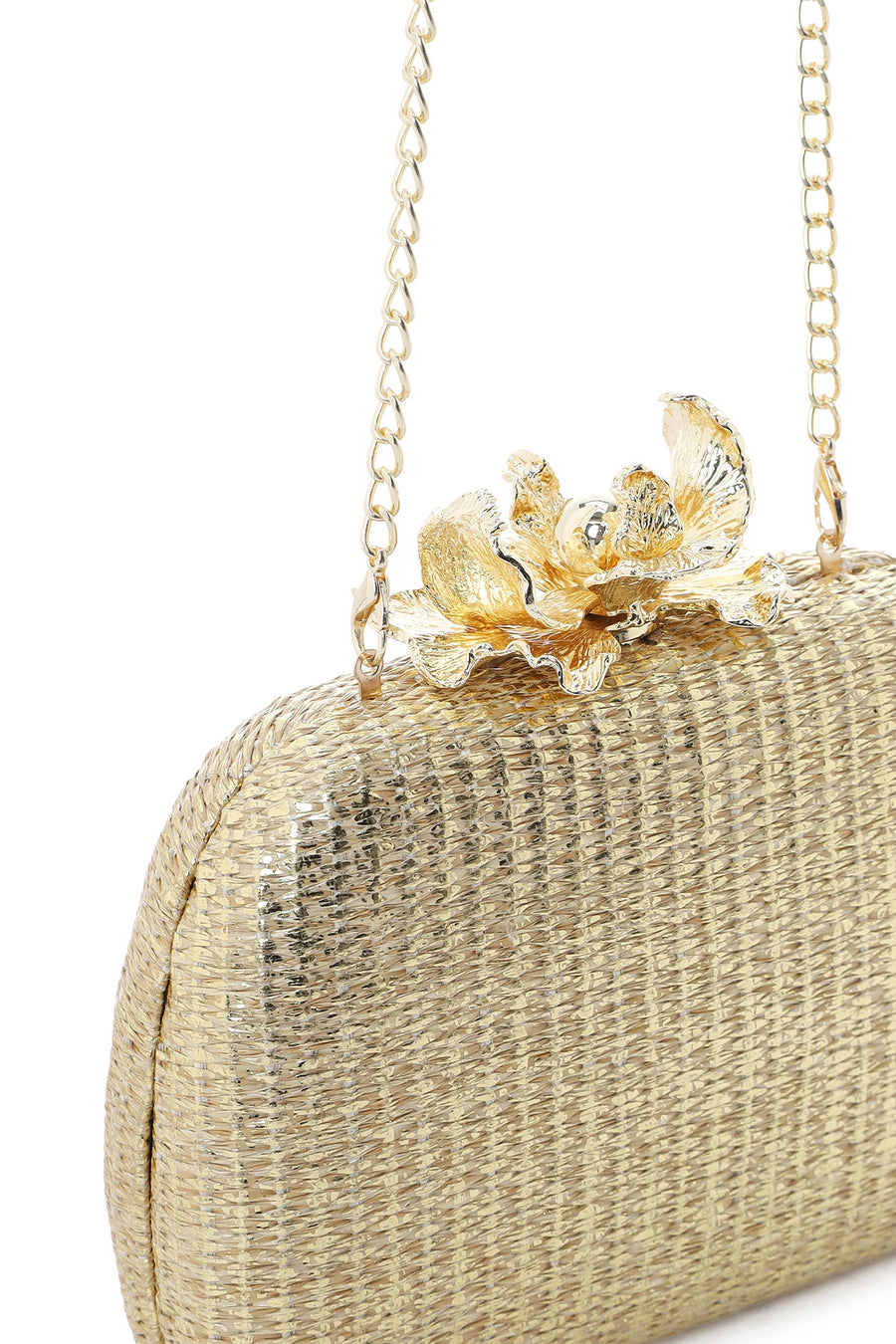 Kadın Altın Uzun Askılı Taşlı Mini Hasır Abiye Kutu Portföy Çanta